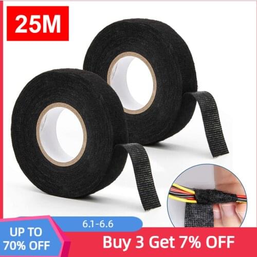 25M Wiring Harness Tape Black Adhesive High Temperature Resistant Electrical Insulating Fabric Tape for Car Cable Protection
