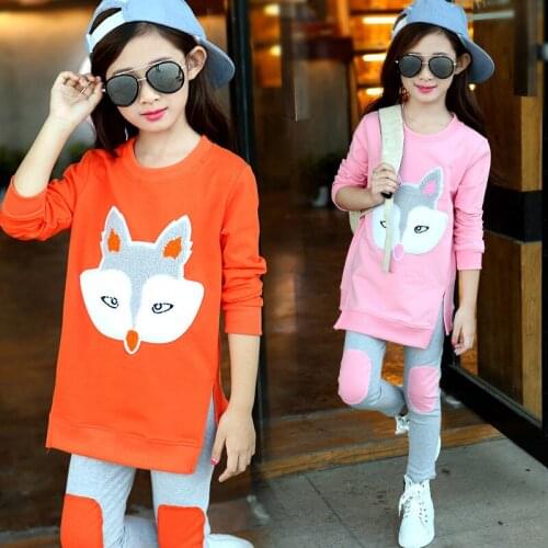New Plus Velvet Winter Children Girls Jackets + Leggings Clothing Sets Cute Fox Embroidery Warm Coat Christmas Clothes Set