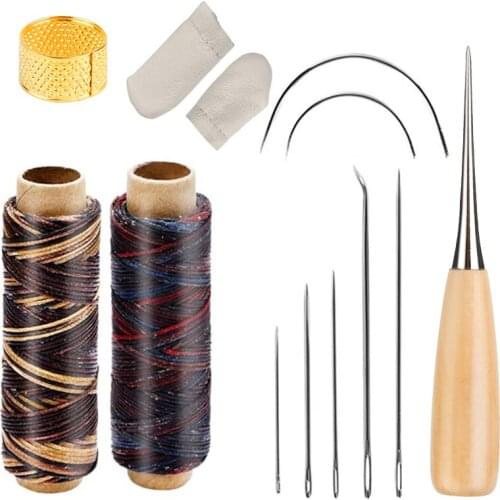 LMDZ Leather Sewing Kit, 12 PCS Leather Sewing Tools with Waxed Thread, Large-Eye Stitching Needles and Awl