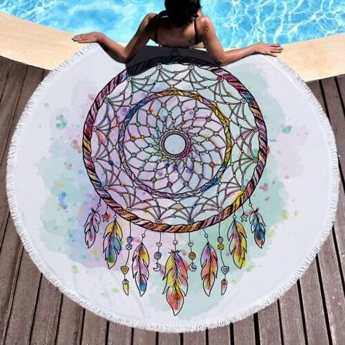 Dream Catcher Series Microfiber Round Beach Towel 150cm Printed Summer Beach Towel Blanket Outdoor Sport Swimming Towel