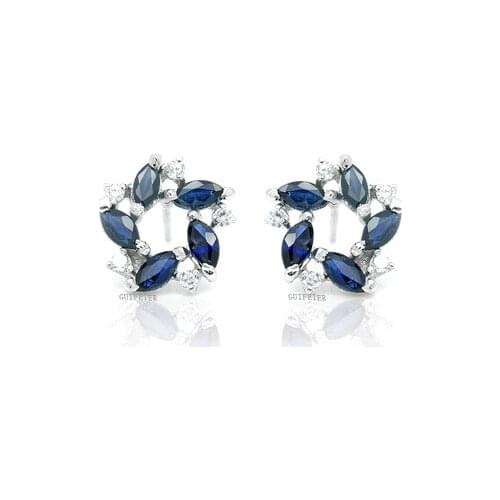 Fashion 925 Silver Sapphire Stud Earrings for Party 2mm*4mm Natural Sapphire Silver Earrings Sterling Silver Sapphire Jewelry