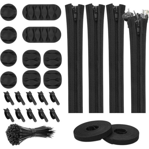 Wire Management Kit Suitable for TV/Computer/Home Wire Management, Cable Sleeve Packing Organizer, 5 Pieces-Black