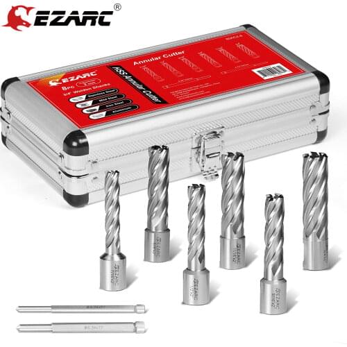 EZARC 8pcs HSS Annular Cutter Set, 11mm to 19mm Cutting Diameter x 50.8mm Cutting Depth 19mm Weldon Shank for Metal Drilling