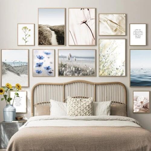 Wall Art Canvas Painting Beach Road Sea Magnolia Cole Flower Grass Nordic Posters And Prints Wall Pictures For Living Room Decor