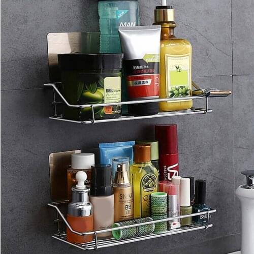Stainless steel Wall Storage Rack Organizer Stick Type Shower Shelf Basket Bathroom Shampoo Holder Storage for Kitchen Bathroom