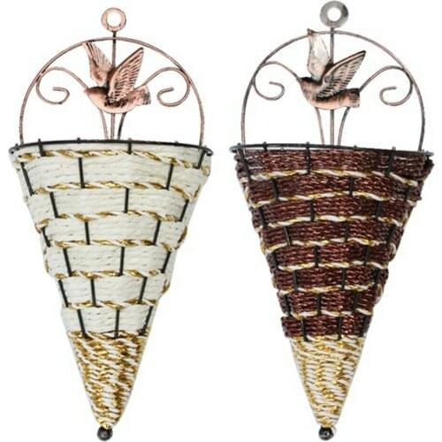 Natural Wicker Plant Holder Flower Basket Wall Hanging Pot Planter Rattan Vase Basket Balcony Decor Handmade Wicker Baskets