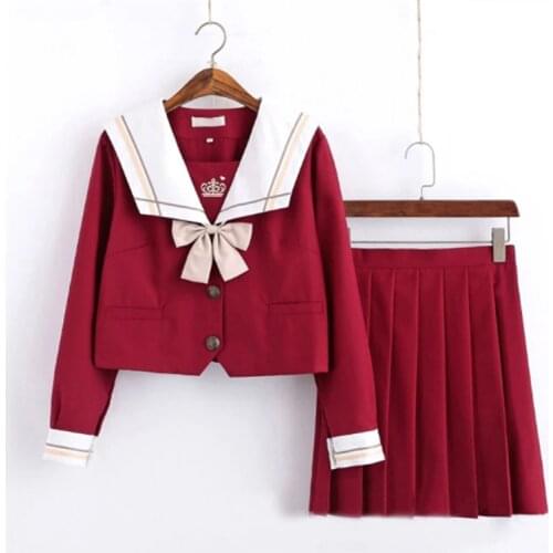New Red JK Uniform Autumn Summer Japanese School Uniforms High School For Girls Sailor Pleated Skirt JK Sets Cosplay Clothing