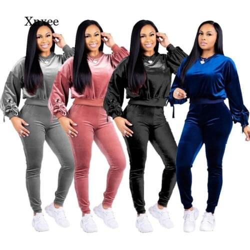 Autumn and Winter Womens Velvet Sportswear Casual Solid Color 2-Piece Velvet Suit Sports Suit Plus Size Sweatshirt Women