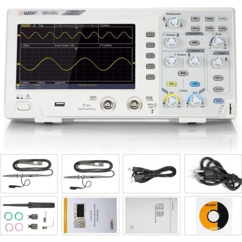 Owon SDS1022 Digital Oscilloscope Storage Oscilloscope 2CH 20MHz Bandwidth 100MS/s 7"inch LCD Display Testing Tool