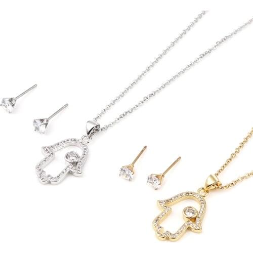 Heart Stars Clear Cubic Zirconia Jewelry Necklace Earrings Set Stainless Steel & Copper For Valentines Day Gifts,1 Set