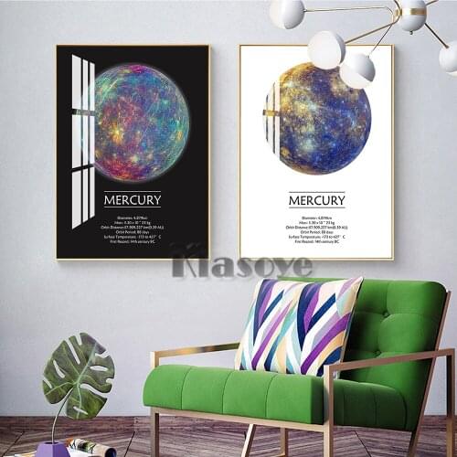 Planet Map Retro Poster Mercury Prints Wall Art Canvas Astronomer Office Decorate Painting Kids Room Nursery Decor Picture Gift