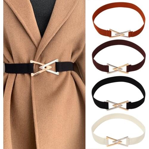 1 pc 70cm Metal Triangle Buckle Women Belts Elastic Canvas Waistband Dress Overcoat Stretch Adjustable Decoration Belts