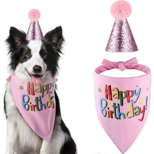 Pink Pet Happy Birthday Party Decoration Set DIY Cut Dog Hat With Scarf For Large Dogs Accesssories Party Hat Birthday Supplies