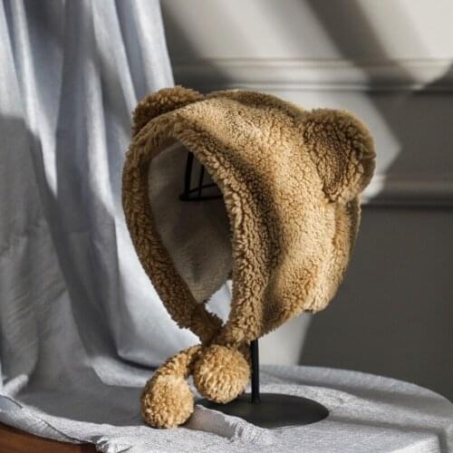 Ear Protection Caps Korean Style Women Plush Warm Pure Color Cute Bear Ears All-match High Quality Frenulum Autumn Winter Caps