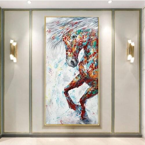 Modern art gift hand painted Animal Oil Painting on Canvas painting Wall Art Colorful Horses Pictures for Living Room Home Decor