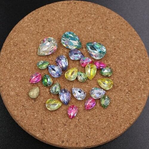 4x6mm/6x8mm/7x10mm drop shape glass crystal strass Laser pointback glue on nail rhinestones diy nail art/Jewelry accessories