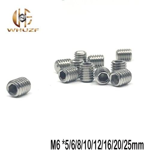 M6 *5/6/8/10/12/16/20/25mm 50Pc DIN913 304 Stainless Steel Thread Grub Flat Point Hexagon Socket Set Headless Screw