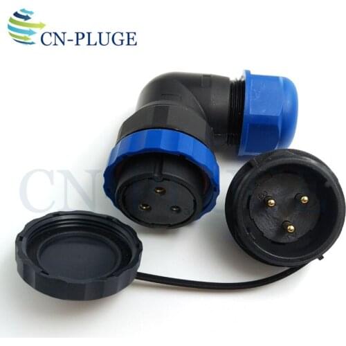 SP28 Type 3 pin Waterproof Aviation Connector 28mm Elbow Nut Cable Connector Male Socket & Female Plug IP68