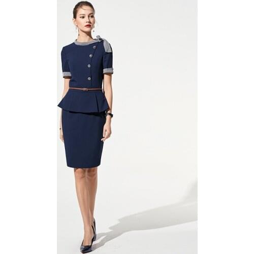 High-end 2019 New Stewardess Vintage Dress,OL Interviewer Host Formal Women Dress,Summer Short Sleeve Wedding Party Clothes