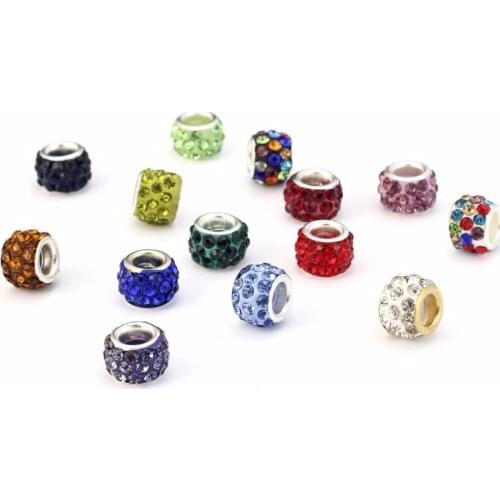 XUNZHE 20pcs 10mm Big Hole Crystal Rhinestones European Charm Beads Disco Ball Spacer DIY Bracelet Chains and clothes bags craft