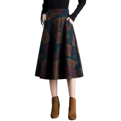 Ladies Brand Autumn Winter Women Skirt Female High Waist Midi Elegant Plaid Skirt Empire A-line Long Pleated Skirts Women Saias