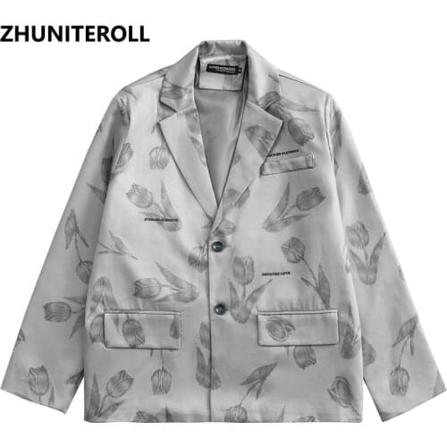 Harajuku Rose Print Men Blazer Suit Coats Hip Hop Formal Jacket Single Breasted Big and Tall Sweat Suits Good Quality Clothing