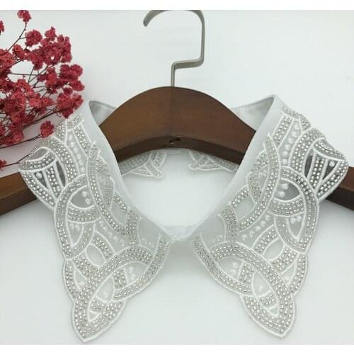2021 Women Party Blouse Tops Fake Collar Handmade Beading Shirt Detachable Collar Black/white Female Necklace False Collars