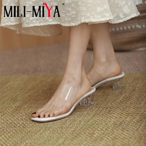 MILI-MIYA Hot Sale Transparent High Heels Women Square Toe Slingback Sandals Summer Shoes Sexy Rome Wedding Party Slippers