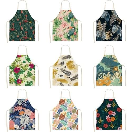 Summer Flower Women Kitchen Aprons Waterproof Cooking oil-proof Cotton Linen Antifouling Chef Apron Cleaning 68*55cm 0150