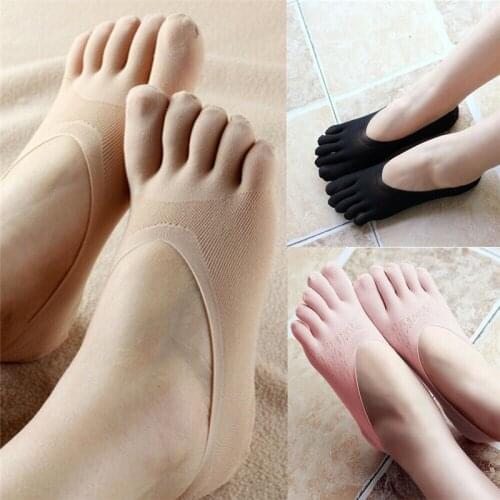 Women Solid Seamless Socks Low Cut Crew Ankle Five Finger Toe Boat Socks Hosiery
