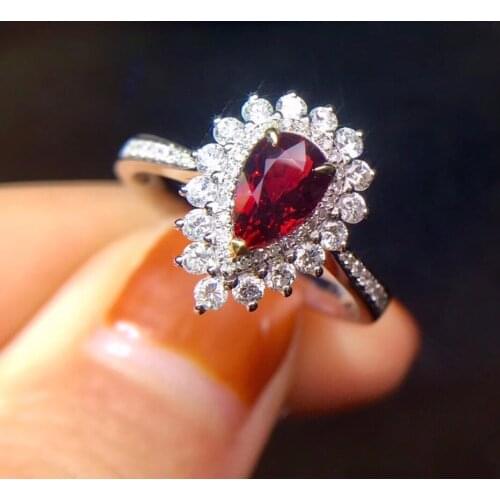 Fine Jewelry Real 18K White Gold 100% Natural GRS1.0ct Red Ruby Gemstone 18k Gold Diamonds Stone Female Ring for Women Rings