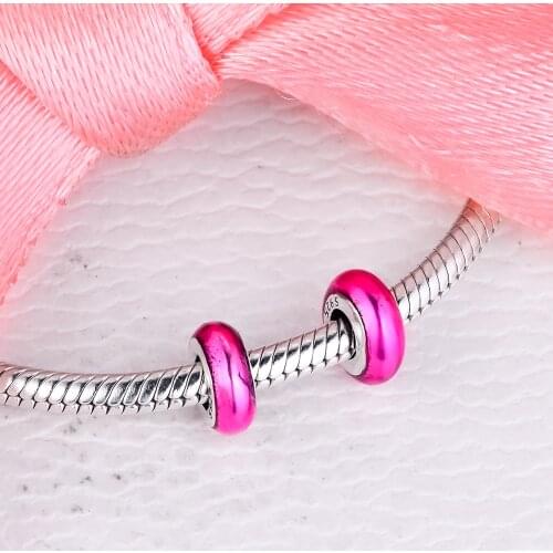 2pcs/ Lot Autumn 925 Sterling Silver Jewelry Charm Signature My Pink Spacer Beads fit silver 925 ME pendant charms DIY Wholesale