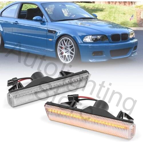 2pc LED Side Markers Flash Lamps Turn Signal Indicator Blinkers Light For 01-06 BMW E46 M3 Coupe/Convertible 95-01 E38 Clear Len