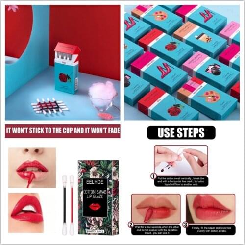 20pcs/set Lipstick Cigarette Case Cotton Swab Lipsticks Microbrush Long Lasting Waterproof Disposable Brushes Swab Lipstick