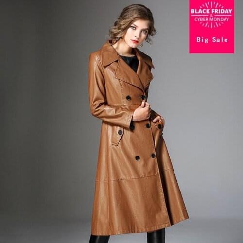 2018 Autumn New High-end PU Leather Windbreakers Jacket Womens Fashion Slim Long Trench Coat Elegant Female Outerwears L1223