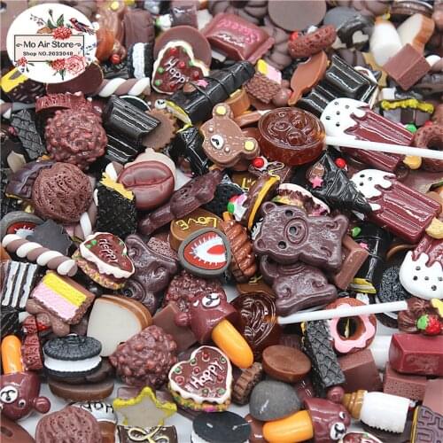 Mix design dessert Cartoon Chocolate color 20pcs Resin Flat back Cabochon Art Supply Decoration Charm Craft