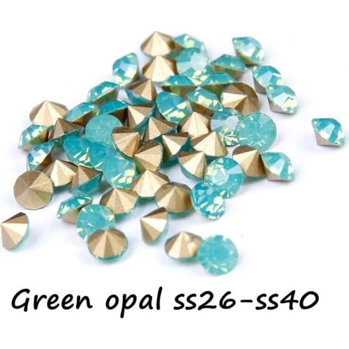 288pcs Pointback Crystal Rhinestones Green Opal Gems ss26-ss40 Non Hotfix Round Glass Rhinestone Strass Beads DIY Jewelry Making