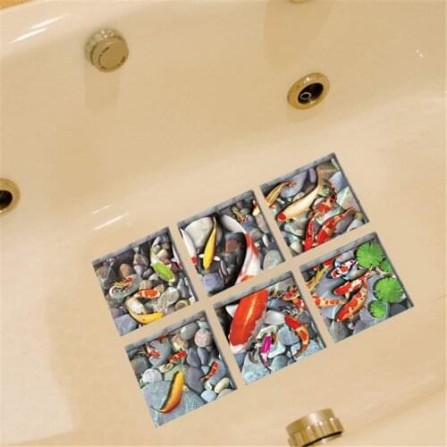 3D Bathtub Stickers Non Slip Waterproof Self Adhesive Bathroom Floor Decor Flower Landscape 15x15cm 6pcs/set