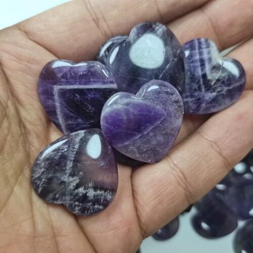 5pcs AMETHYST Crystal Heart Stone Amethyst Polished Gemstone Flat Heart Carving