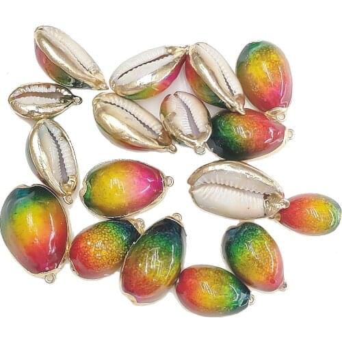5pcs Natural Conch Shell Colorful 20*34mm Gilt edge Round Small Pendant for Charm Jewelry Making DIY Necklace Choker Accessories