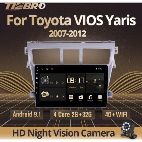 TIEBRO IPS 2DIN Android 9.0 Car Radio For Toyota Vios Yaris 2007-2012 Automotivo GPS Navigation Multimedia Stereo 4G DVD Player