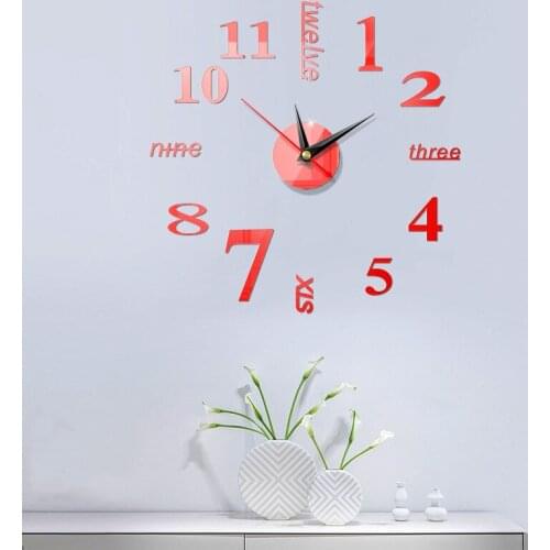 Los Fick Large Wall Clock Quartz 3D DIY Big Watch Decorative Kitchen Clock Acrylic Mirror Sticker Oversize Wall Clock Home Decor
