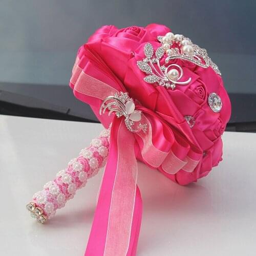 Newest fushia rhinestone bridal bouquet bridesmaid bouquet for wedding decoration