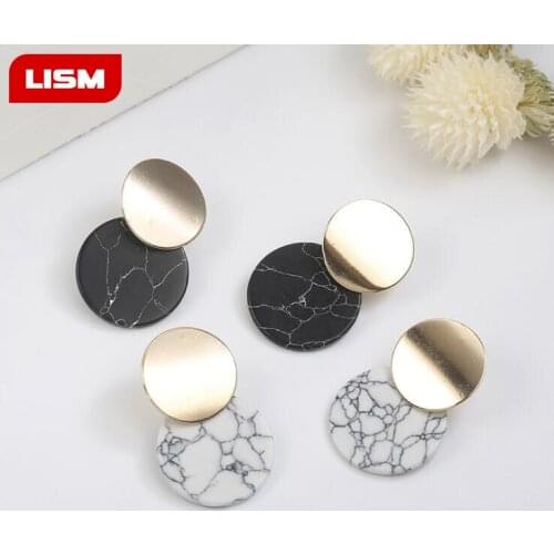Black white color 2018 New Women Punk Earrings Geometric Round Marbled earring pendientes women jewelry wholesale