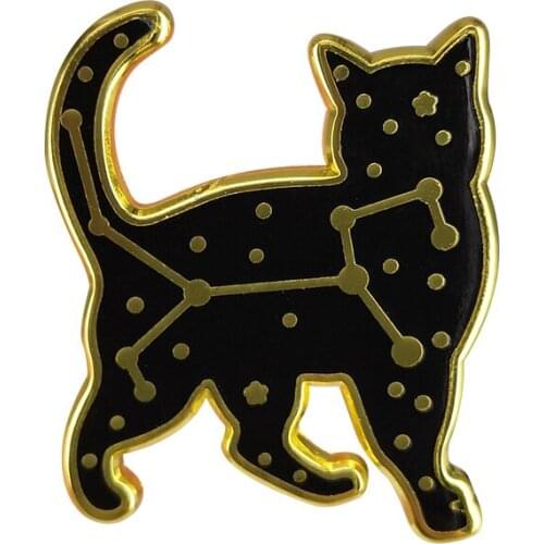 Black Celestial Cat Badge Zodiac Starry Night Enamel Pin Inspired by the now Defunct Felis Constellation Perfect for stargazers