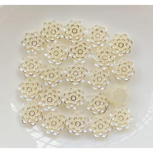 100pcs 12mm ABS resin flat back semicircle 1 hole beautiful white flowers DIY jewelry accessories, scrapbook decoration supplies