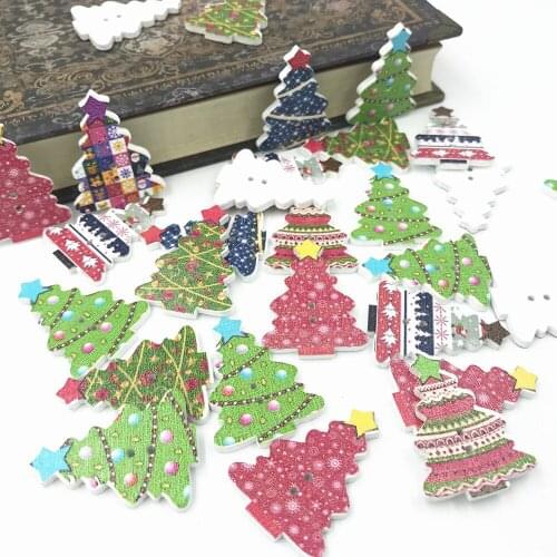 DIY 100pcs Wooden Button coloured lights star Christmas Tree Sewing scrapbooking 34mm