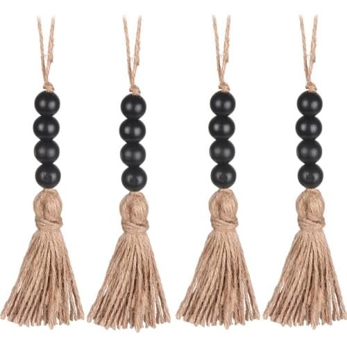 Home Decor Wood Bead Closet Pendant With Tassels Clothes Rack Garland Farmhouse Rustic Door Handle Drawer Knob