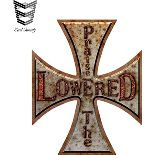 EARLFAMILY 13cm x 13cm Car Styling Rat Rod Praise The Lowered Decal Racing Parts Funny Car Sticker Waterproof Bumper Accessories