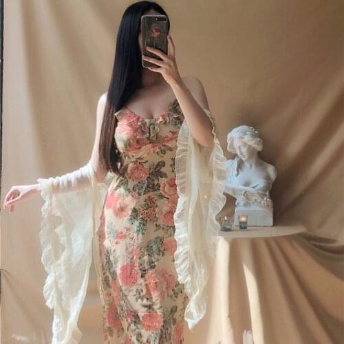 French Sweet Vintage Floral Dress Women Casual Spaghetti Strap Beach Dress Female Summer Office Lady Party Vestidos